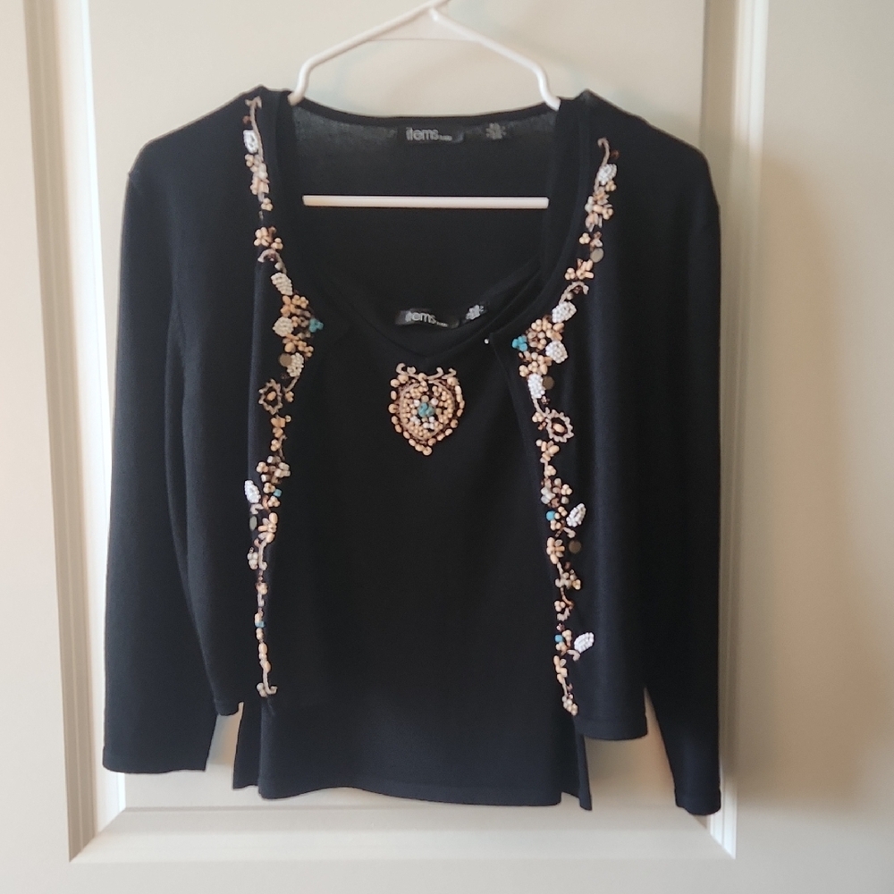 2 Piece Black Embellished Cardigan & Tank Top, LP and SP